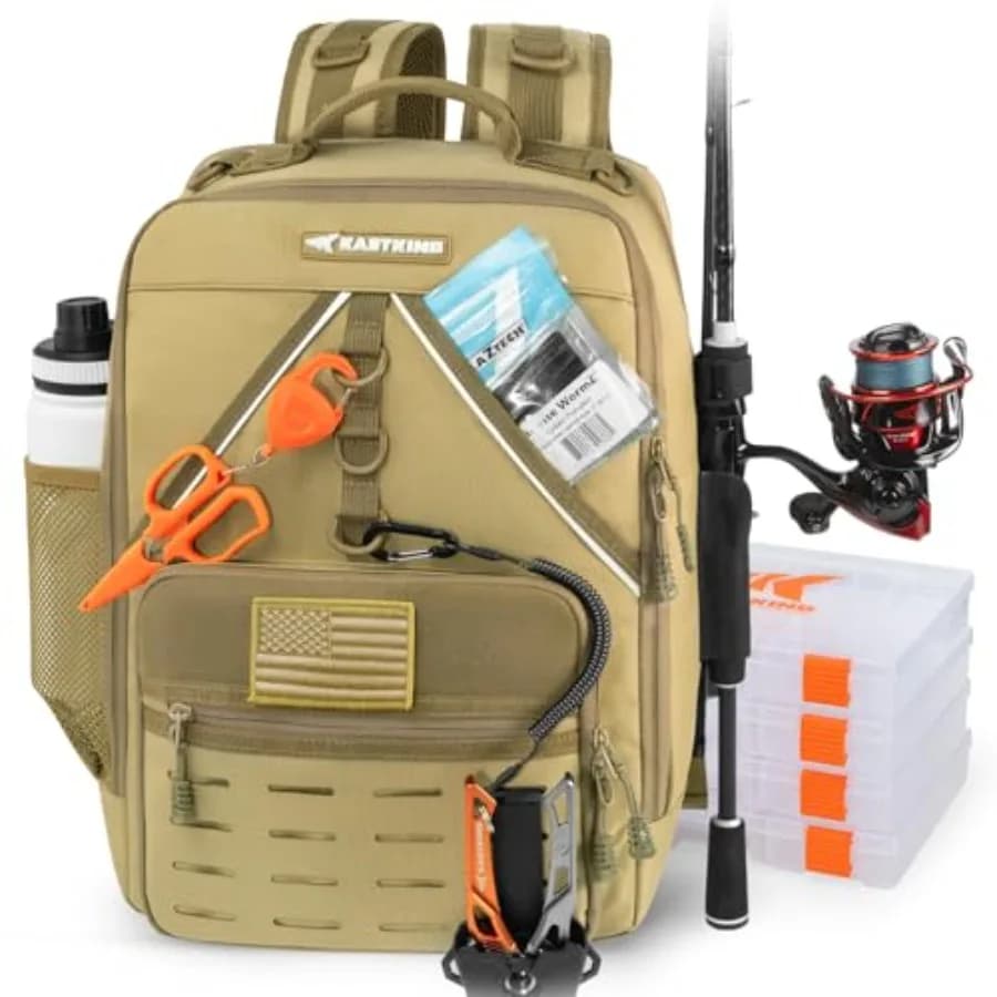 Zaino da Pesca KarryAll con Portacanna, 4 Scatole Porta Attrezzatura, Borsa da 40/26L per Conservazione Attrezzatura e Equipaggiamento da Pesca