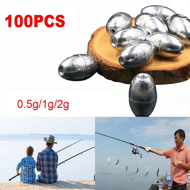 100 pezzi di piombo da pesca a forma di oliva, zavorra per pesi aggiuntivi, accessori per attrezzatura da pesca