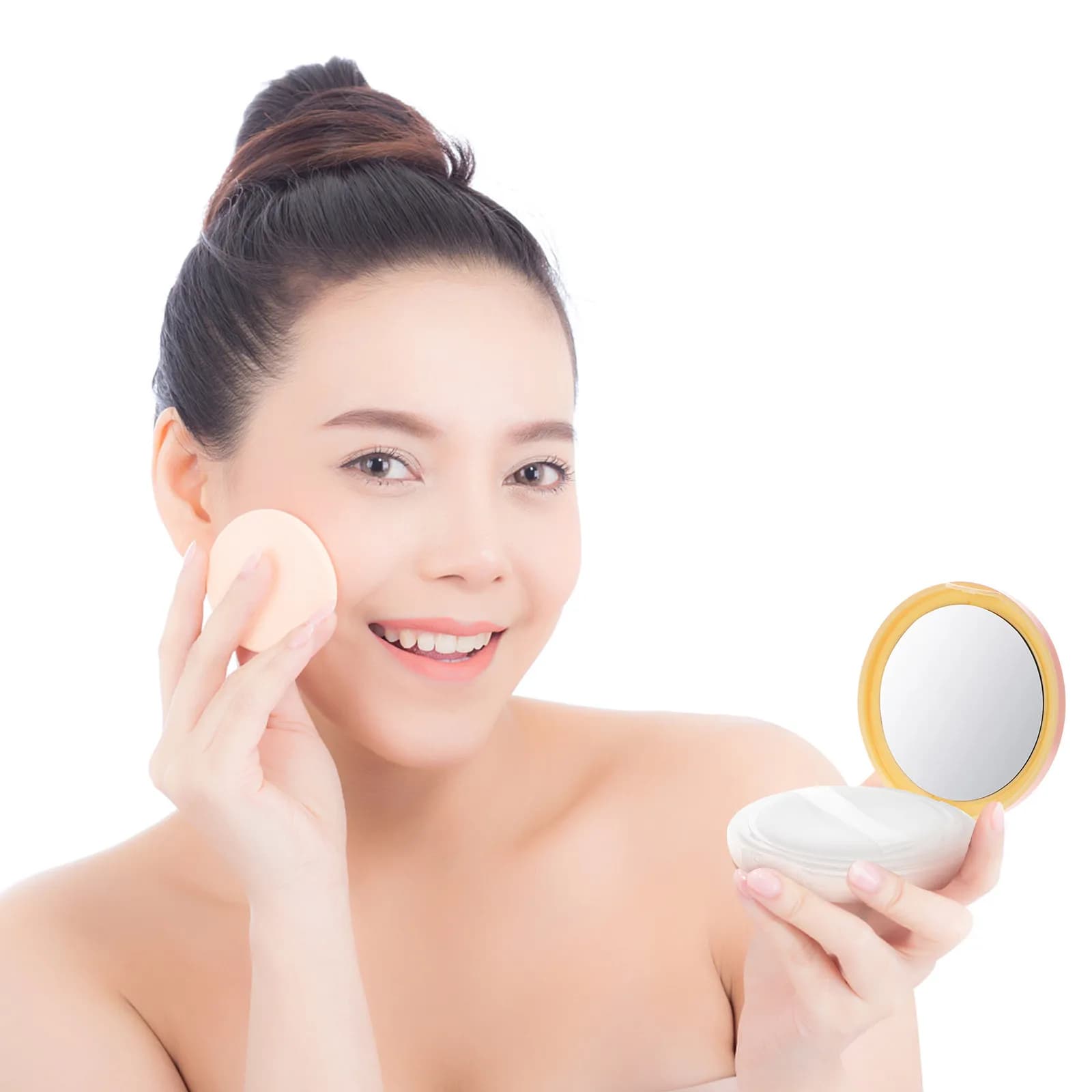 2 containers for cosmetic powder, light, empty, for free powder, with soft sponge, ideal for travel and conservation.