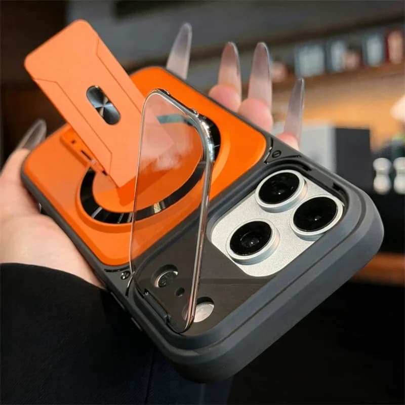 Foldable Stand Magnetic Case for IPhone Air 17 16 15 13 12 11 Pro Max 14 Plus 17Pro IPhone17 Magsafe Camera Lens Holder Cover