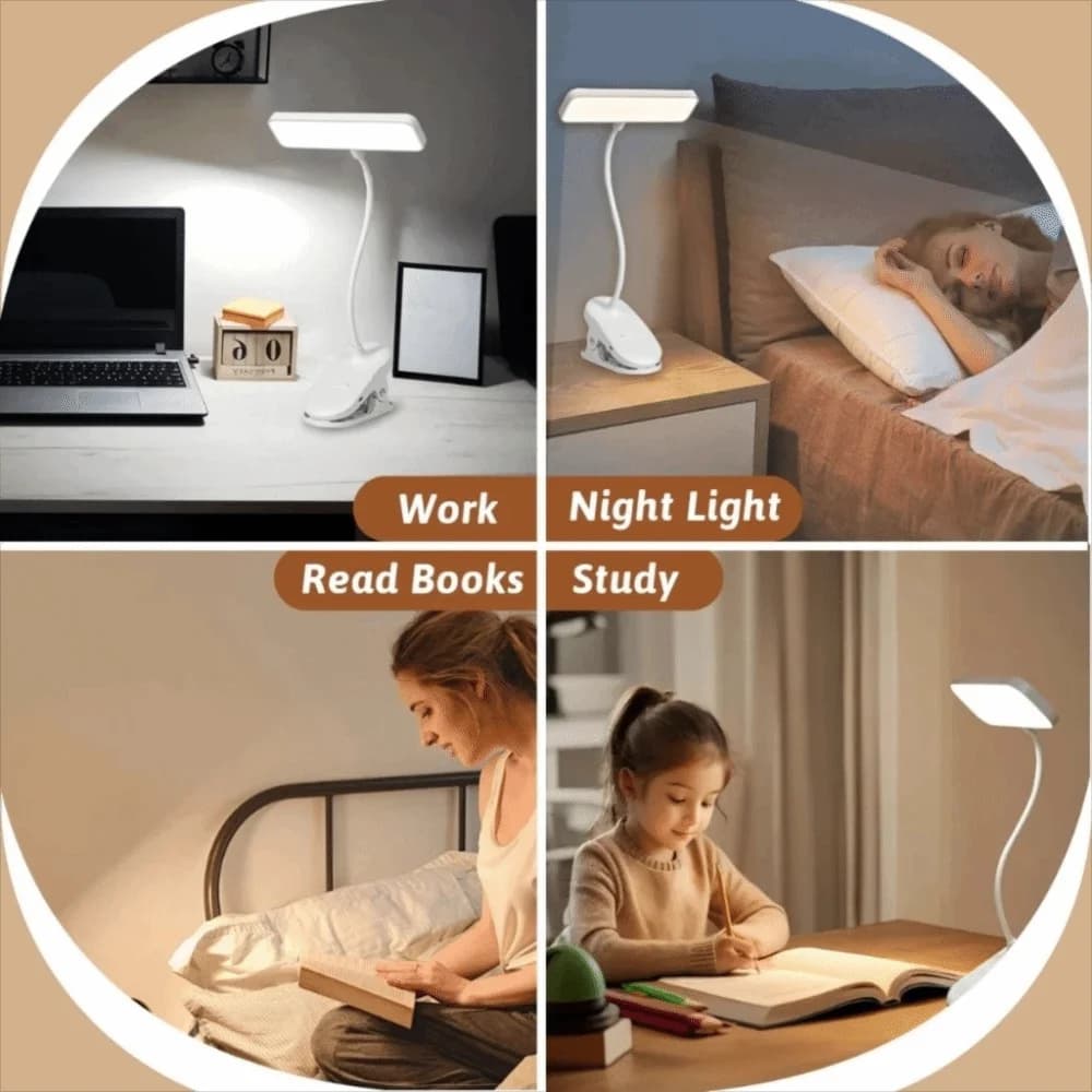 Lampada da scrivania con morsetto a LED a 3 colori Touch Dimming Protezione per gli occhi Luci a clip per libri a LED Luce notturna con morsetto flessibile a risparmio energetico