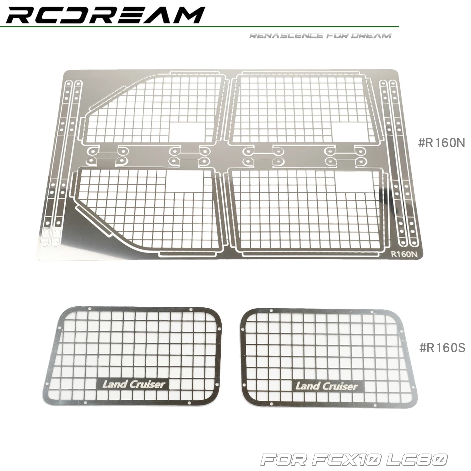 RCDream 1/10 Rete di protezione per finestra in acciaio inossidabile Decorazione in metallo girevole per parti opzionali di aggiornamento FCX10 LC80