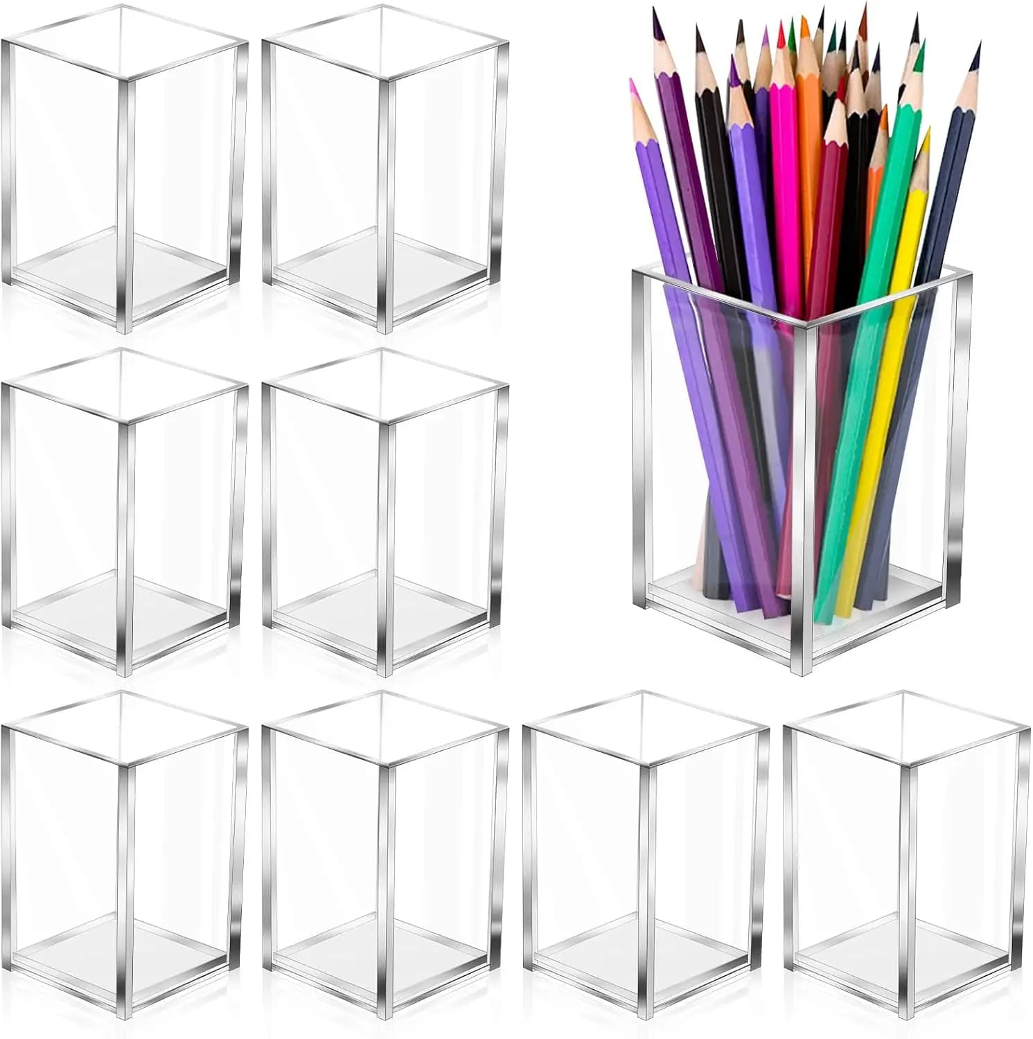 Pack of 10 Transparent acrylic pen holder for Desk, Matite Organizer, Makeup Brushes, School Use and Office
