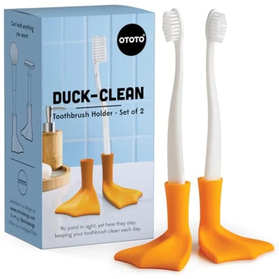 Portaspazzolini Duck-Clean 2 pezzi - Organizzatore da bagno a forma di gamba di anatra, regali divertenti per adulti - Porta pennelli da trucco e