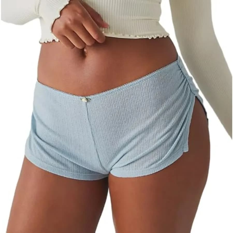 Y2k Sexy Micro Shorts for Women Low Waist Side Slit Boyshort Slim Booty Shorts Lounge Pj Bottom Cute Sleepwear