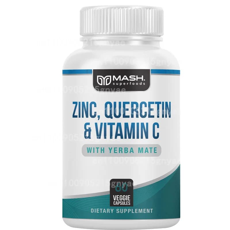 Quercetin contiene capsule di bromelina, quercetta, vitamine C e D3, zinco e sambuco, polmone, integratori immunitari e respiratori