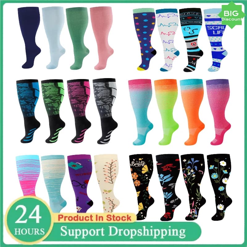 Calzini a compressione taglie forti 2XL-4XL per donna uomo 20-30 mmHg Calzino da volo extra large al ginocchio per polpaccio largo per supporto circolazione