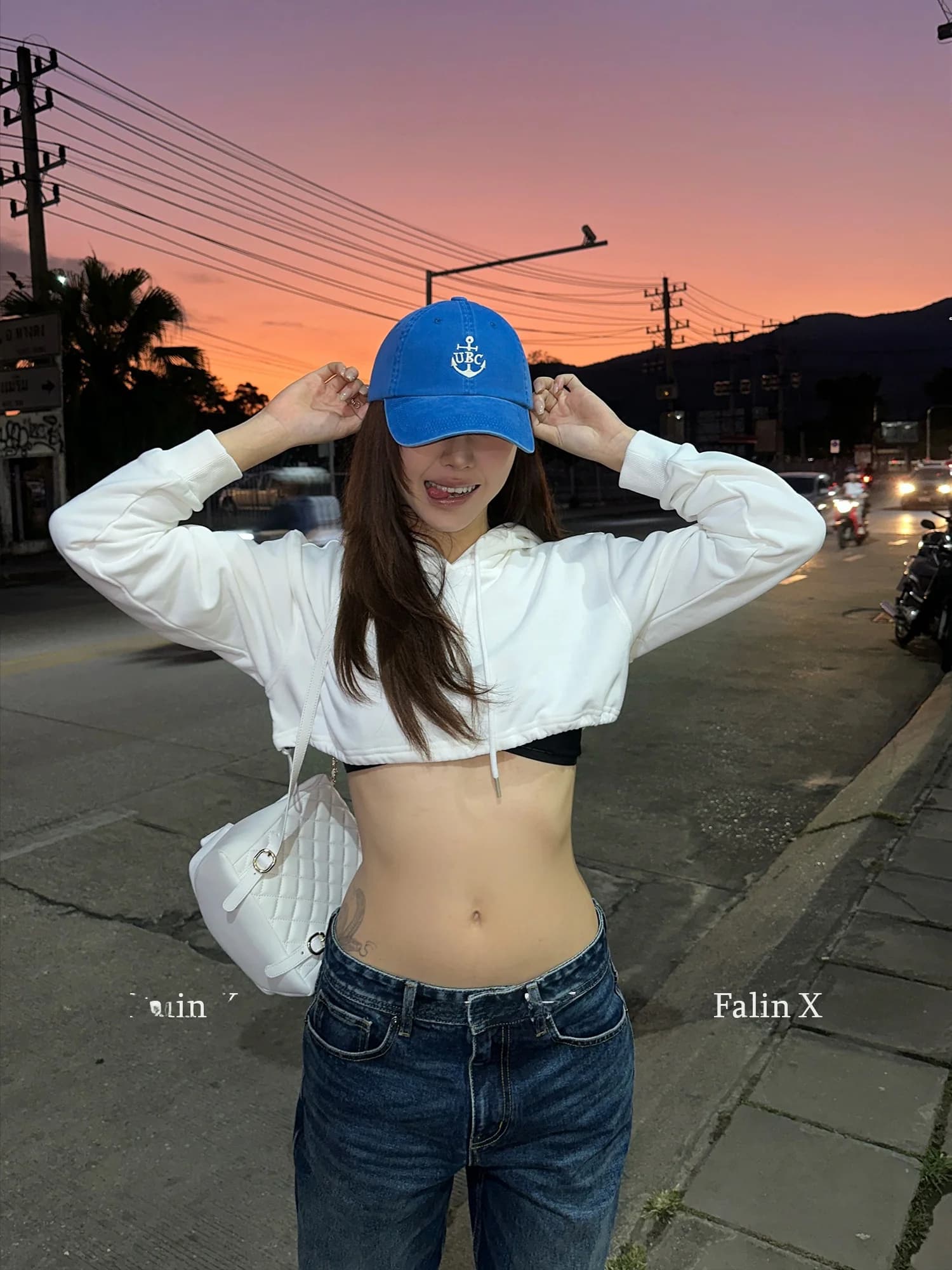 Falin X Women's Loose Long Sleeve Hoodie Drawstring Sweatshirt Short Casual Style Spring Autumn Popular American Hot Girl Jacket