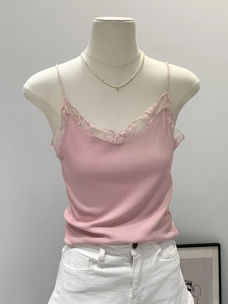 Women's Solid Color Short Sleeveless Canopy with V-neck in Women's Summer Sweet Lace