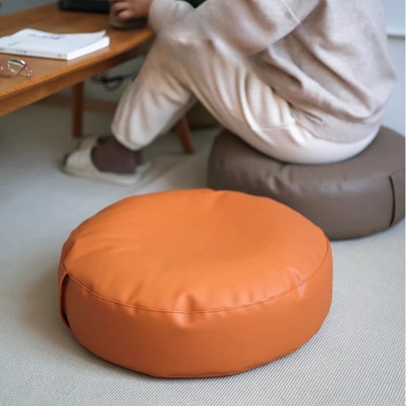 Leather Cushion Japanese Style Home Round Tatami Tea Table Mat, Bay Window Meditation Thickened Seat Cushion
