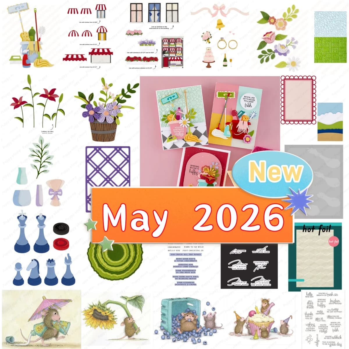 Fustelle in metallo per matrimoni, topi, finestre, fiori, scacchi, stampi, stencil, lamina a caldo per decorazioni fai da te, scrapbook e biglietti - Maggio 2026