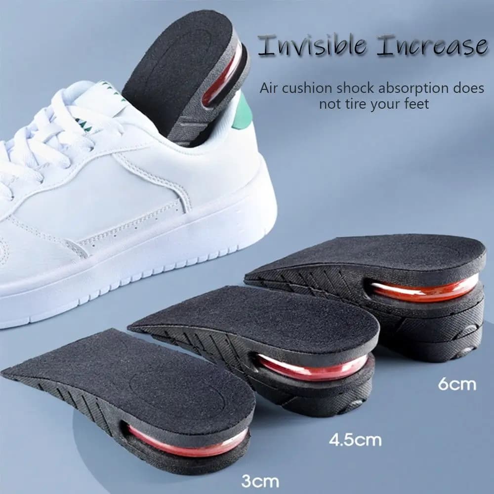 Solette per aumento di altezza per uomo Donna Scarpe con ascensore Cuscino Scarpe da ginnastica unisex Inserto per sollevamento tallone Aumenta mezze solette 3-6 cm