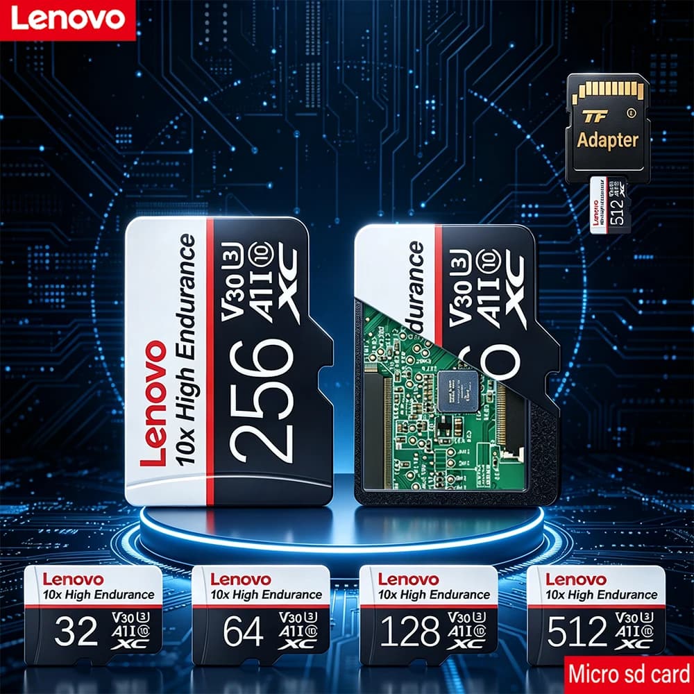 Lenovo Class 10 V30 High Speed SD Memory Card for Dash Cam Surveillance PC 32GB 64GB 128GB 256GB 512GB TF Flash Card