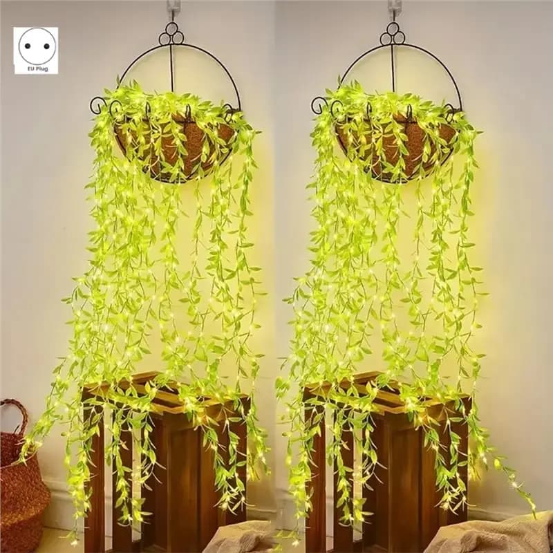 DT39 LED String Light 3M 180LED Willow Leaf Fairy Lamp Curtain Light Warm White Plug-in for Indoor Outdoor Party Decor