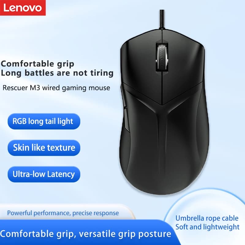 Mouse Brand New Hot Selling Gaming Mouse Lenovo Savior M3 Wired Gaming Mouse Rgb Long Tail Light Suitable for Laptops Ergonomic Gaming Mouse