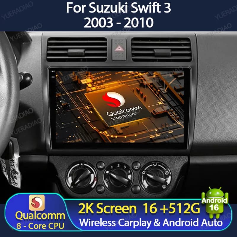 Android 16 Car Radio For Suzuki Swift 3 2003 - 2010 Head Unit BT Multimedia Video Player 4G WIFI GPS NAVI Qualcomm 2DIN QLED