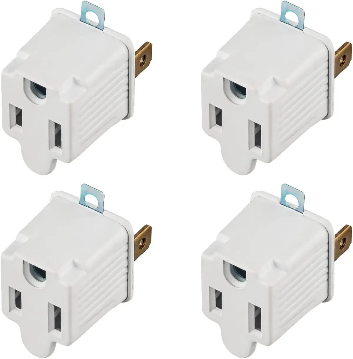 Confezione da 4 Adattatori da Presa a 3 Poli a Presa a 2 Poli, Convertitore di Messa a Terra, 15A/125V, Bianco - Viaggi e Affari