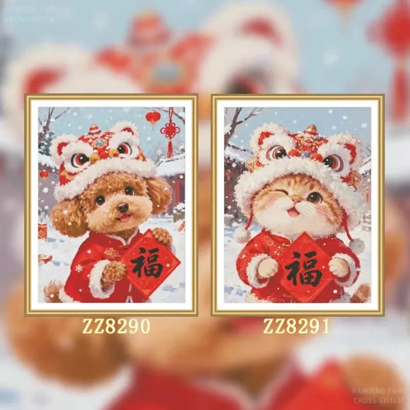 ZZ8290 ZZ8291 - Puppy Cat 14CT 16CT 18CT Stamped Cross Stitch DIY Set Chinese Pattern Kit Needlework Embroidery