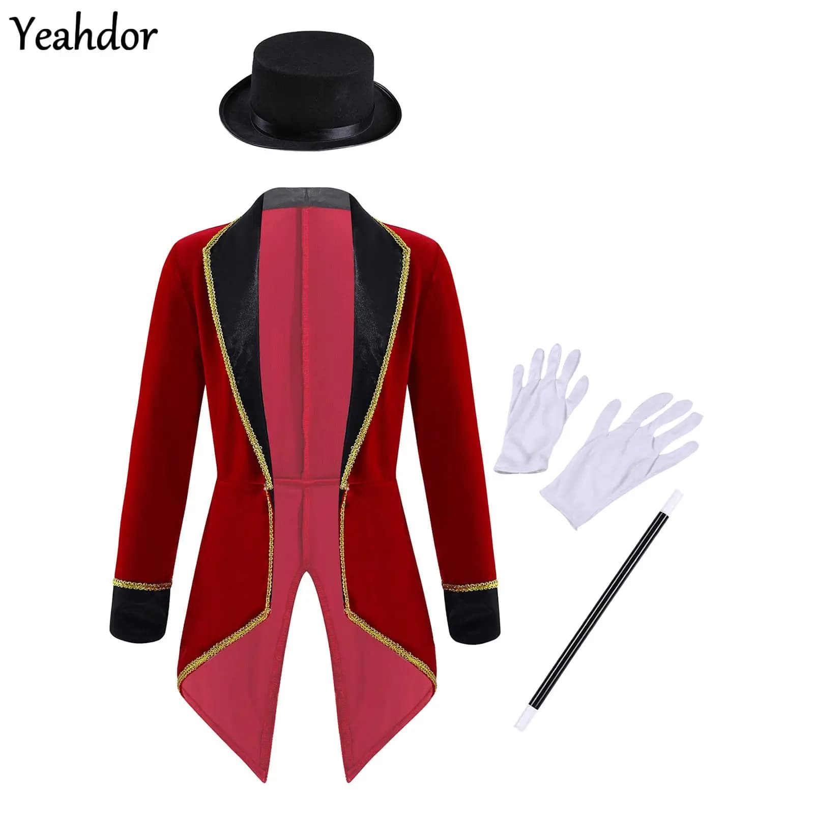 Boys Girls Circus Circus Director Frac Jackets Long Sleeves Mago Smoking Blazer Christmas Halloween Leone Tamer Showman Costume