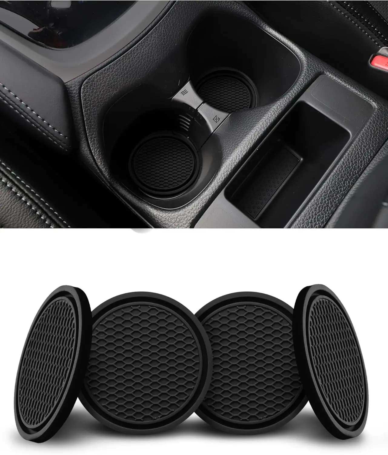 2PCS Car Cup Coaster, Universal Auto Non-Slip Cup Holder Embedded in Ornaments Silicone Coaster, Car Interior Accessories Sets, Black
