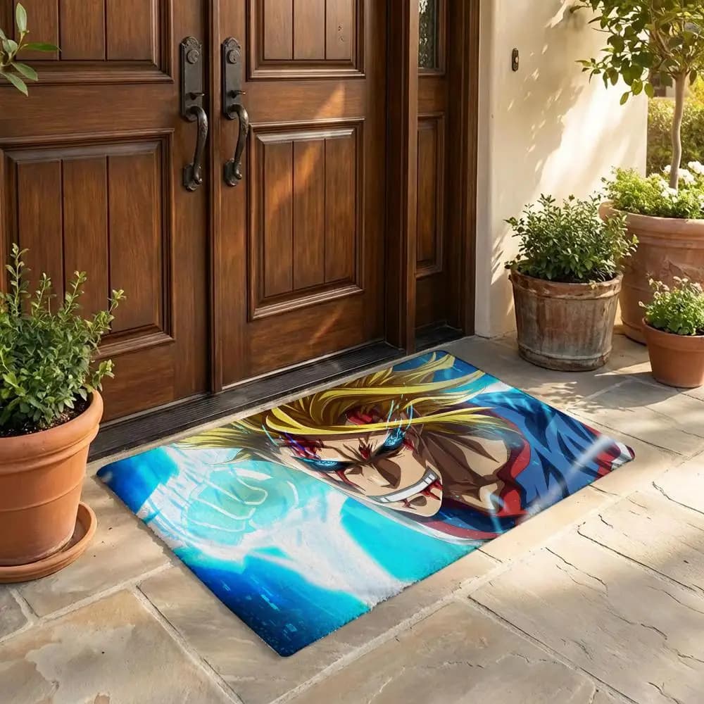 Tappetino per pavimento in flanella con disegno di Anime Academia All Might, tappetino antiscivolo per camera da letto, soggiorno, decorazione per la casa