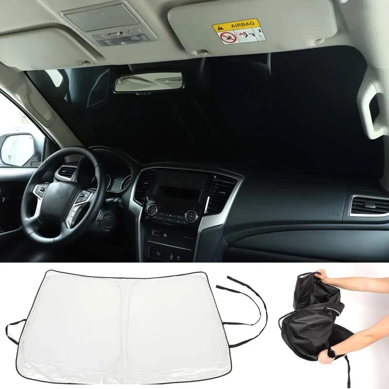 For Mitsubishi L200 Triton 2019-2023 1Pc External Windshield Sun Shade Frost Cover Memory Steel Wire Tie-Down Silver Reflective