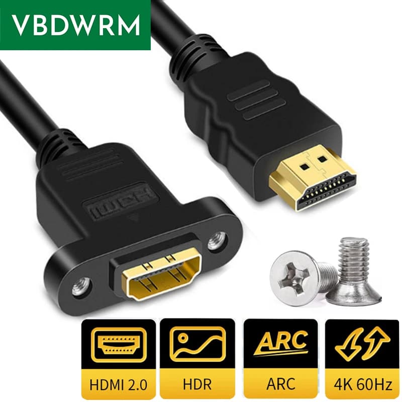 Extension Cable HDMI Panel Mount 4K 60Hz HDMI 2.0 Male-female extension cable supports HDR ARC CEC HDMI male-female cable