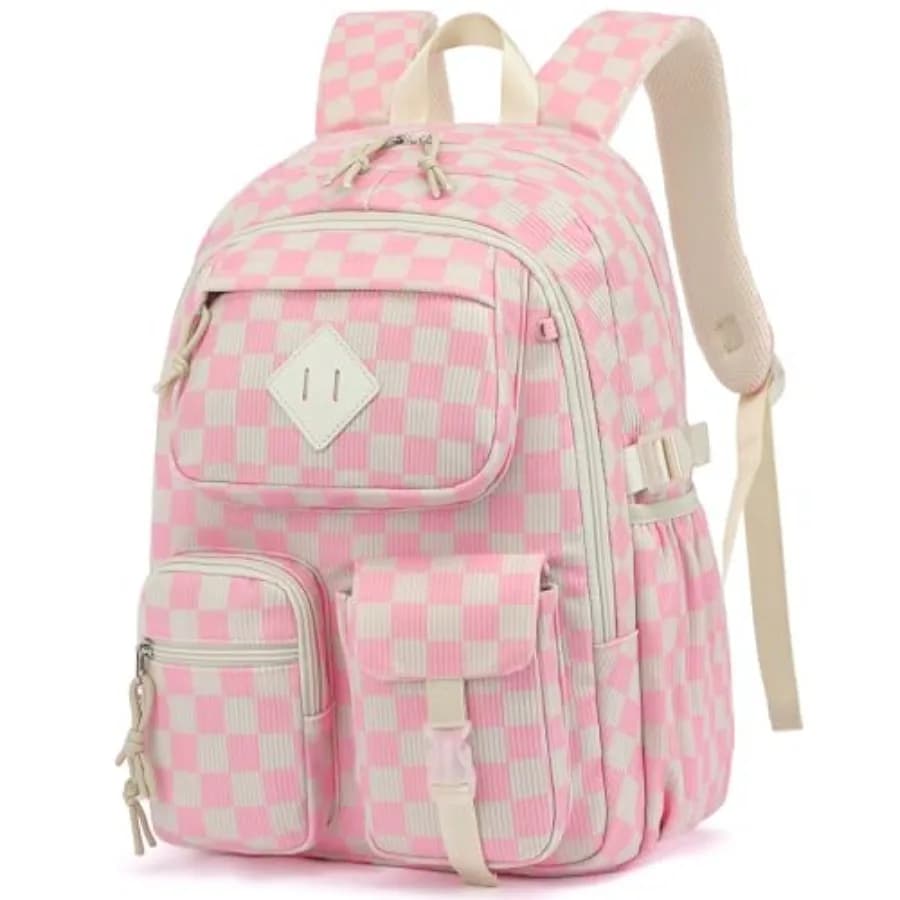 Zaino scolastico in velluto a coste per ragazze, borsa per libri da scuola elementare, media e superiore, zaino da viaggio per laptop da 15,6 pollici per donne