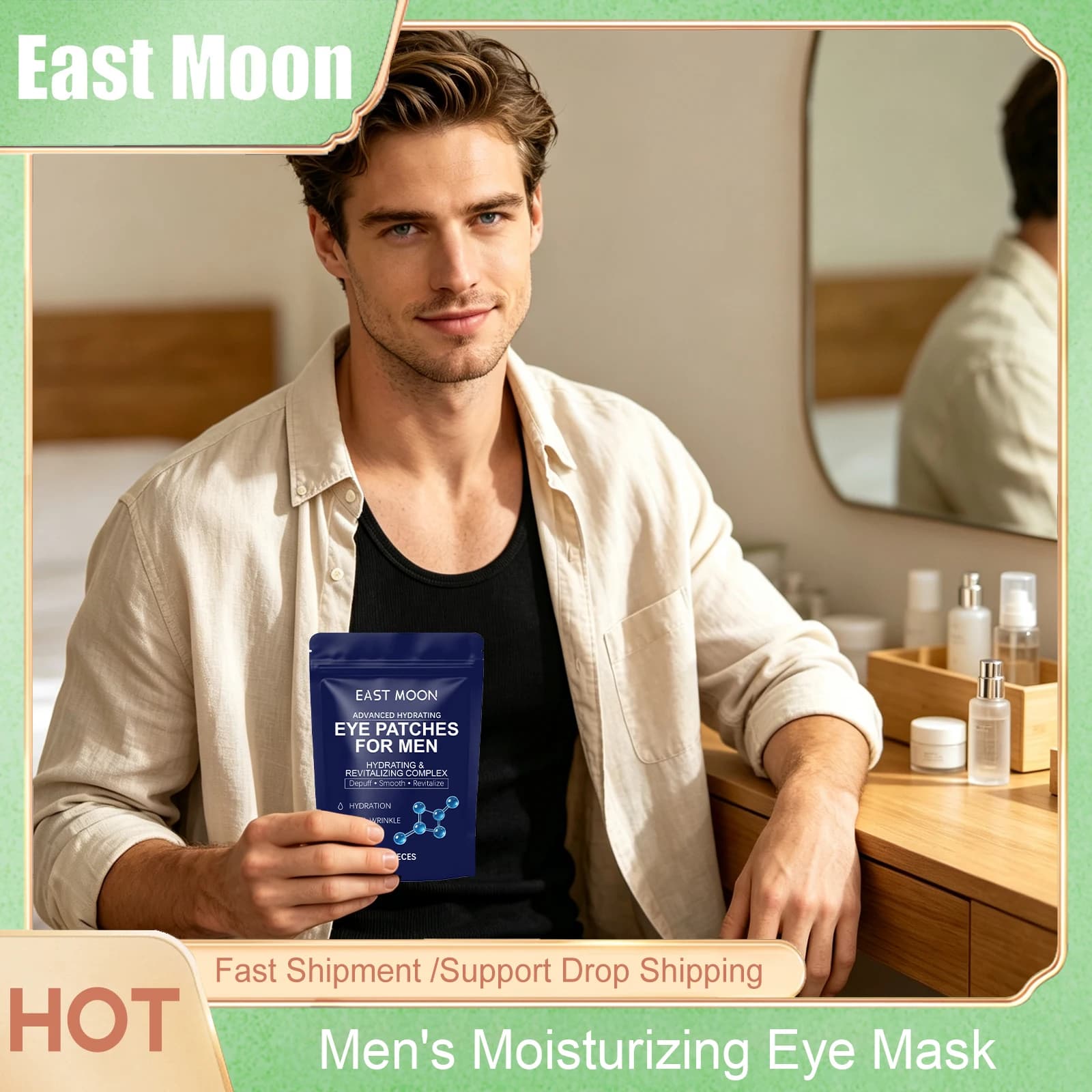 East Moon 10pcs Collagen Men Firms Eye Patches For Reducing Dark Circles Puffiness And Fine Lines Eye Moisturizing Firming Masks