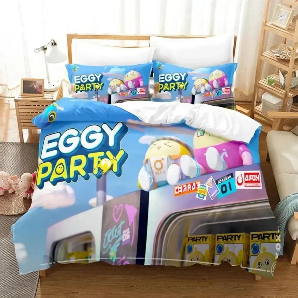 Cartoon Eggy Party Game Bedding Set Duvet Cover Sheet Printed Bed Set Pillowcase Bed Full Queen King Size Comforter Bedroom