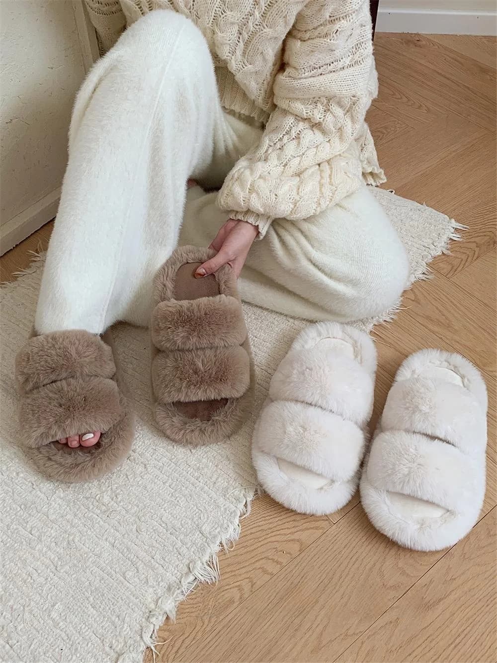 Pantofole Morbide in Peluche da Donna per Interni, Calde e alla Moda, in Cotone per Autunno Inverno, Morbide al Tatto
