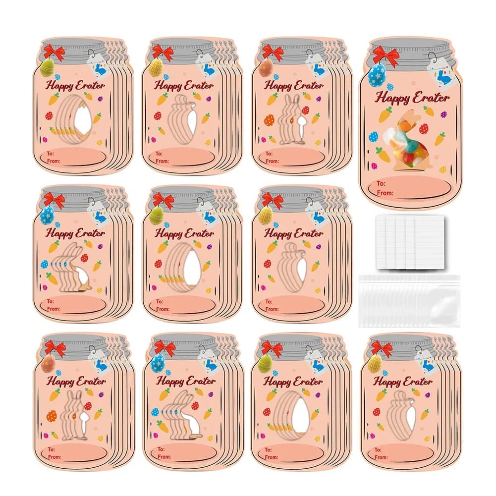 24PCS Cartoline di scambio di San Valentino per bambini Carta Kraft Barattolo di caramelle Biglietto di auguri per caramelle Cioccolatini Biscotti Noci Frutta secca