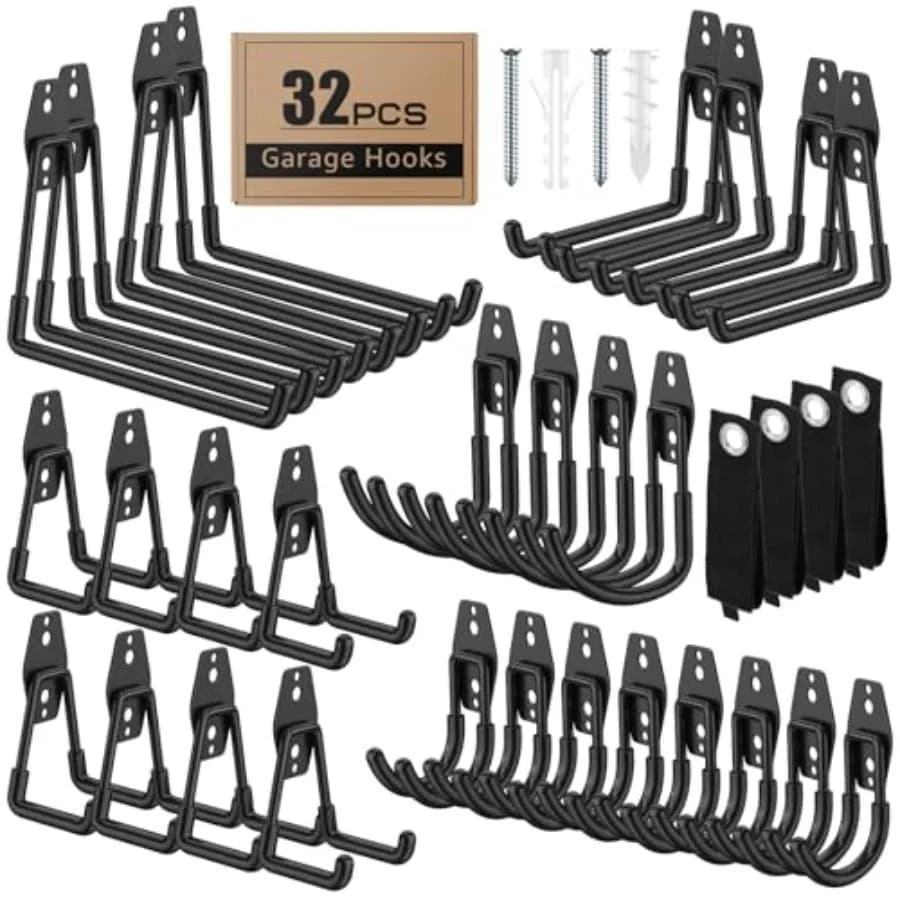 Ganci da garage con rivestimento antiscivolo, ganci da parete resistenti per l'organizzazione del garage e per appendere tubi, biciclette, attrezzi da giardino, corde, ecc.