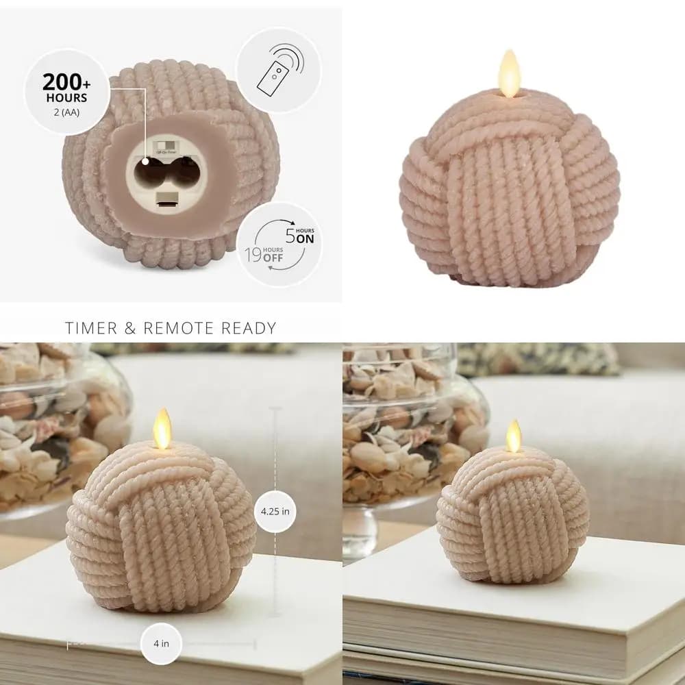 Sparkling crystal ball candle with 5-hour automatic timer, TimelTaupe rope, 4x4,25 inch