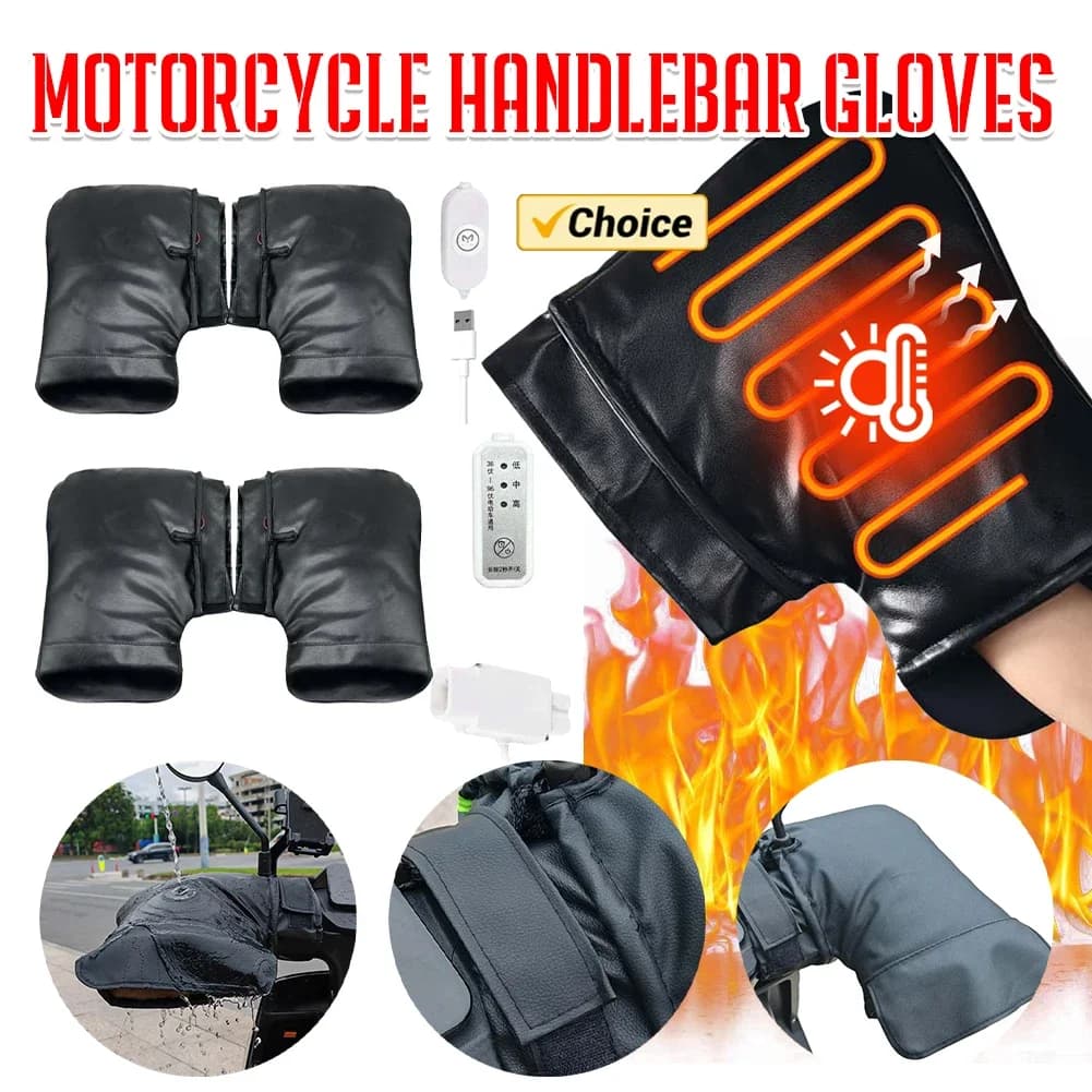 Guanti da manubrio con riscaldamento elettrico Impostazione a 3 livelli Riscaldamento per moto Manicotti caldi Ricarica USB per scooter da moto MTB per bicicletta