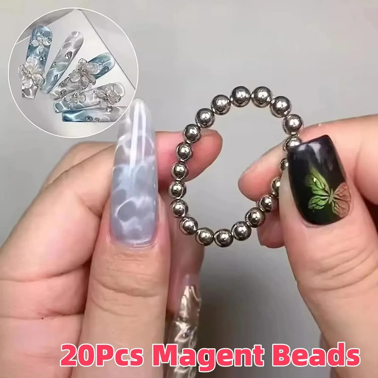 20 Pezzi Perline Magnetiche Rotonde da 5mm per Effetto Onde d'Acqua/Occhio di Gatto, Sfere Magnetiche per Unghie, Smalto Gel, Strumenti per Manicure Fai-da-Te e Salone