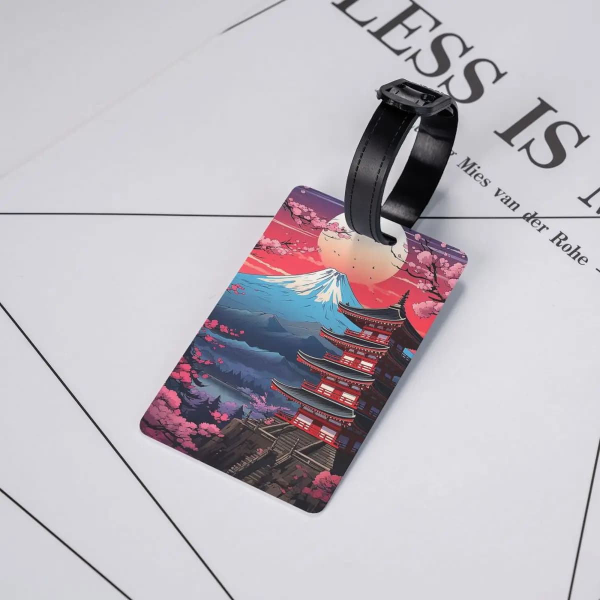 Etichette per Bagagli con Fiori di Ciliegio Giapponese e Sole Rosso in Crescita, Porta Etichette per Valigie e Bagagli da Viaggio