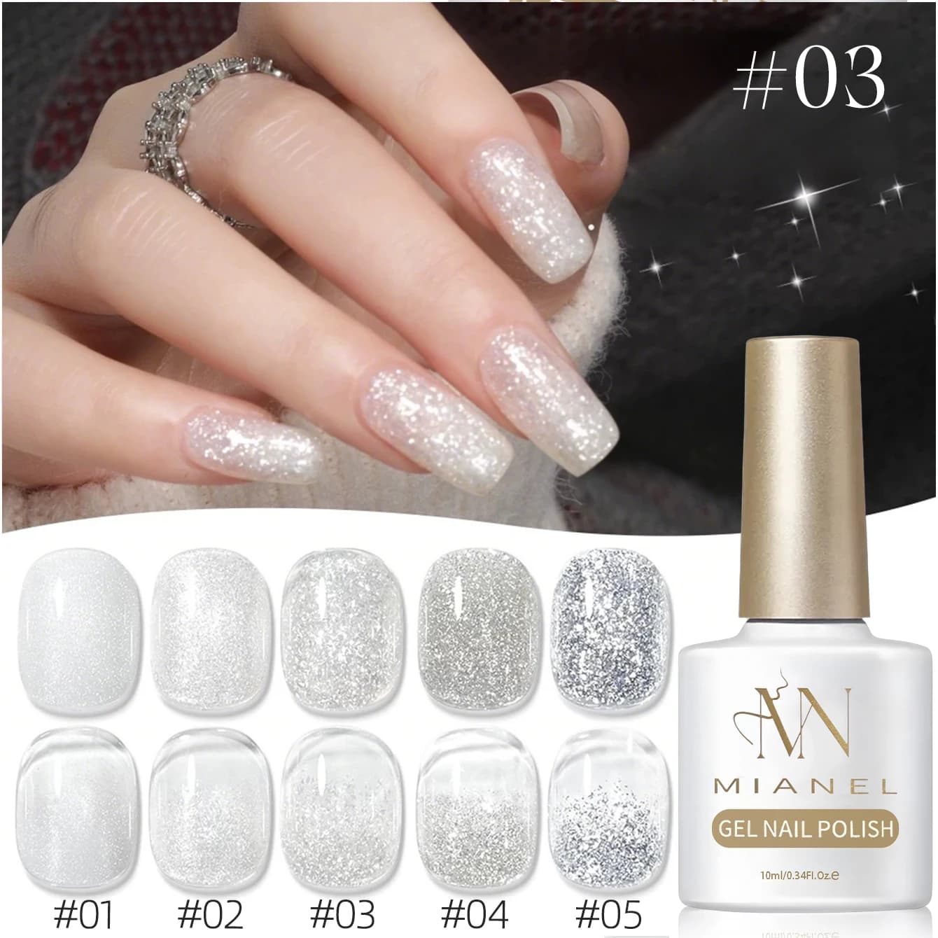 Smalto Gel Glitter Bianco Moonlight 10ML, 1-12 Pezzi, Nuovo Smalto per Unghie Super Brillante con Effetto Diamante, per Unghie UV LED