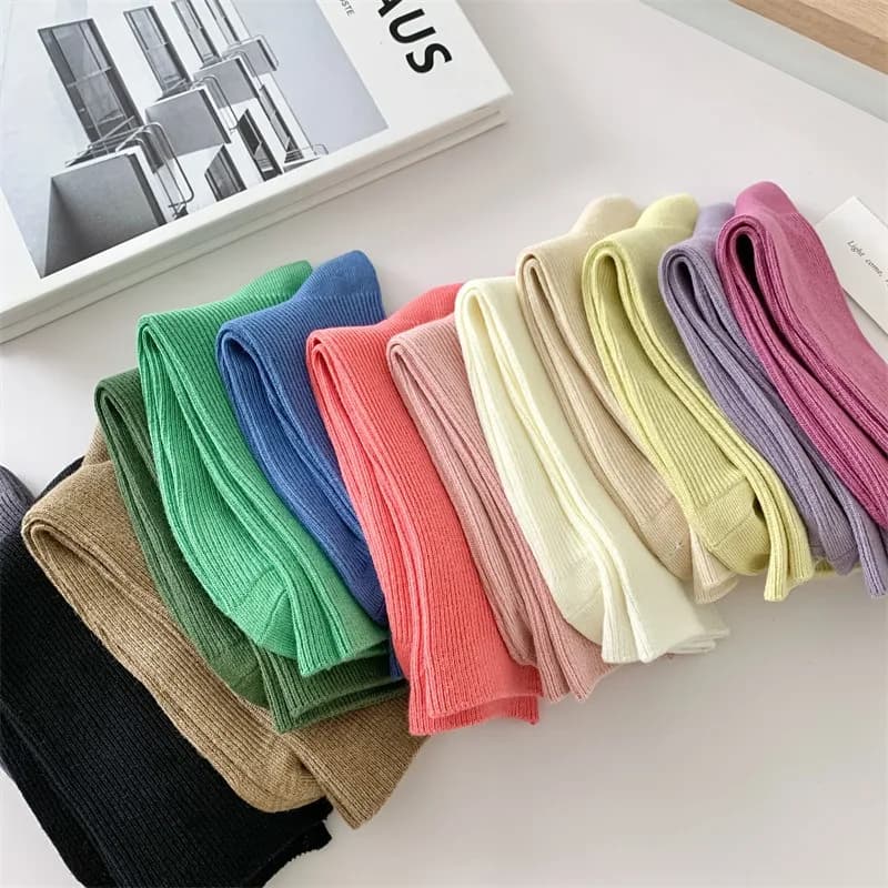 Nuovi calzini da donna a mezza gamba in cotone tinta unita color caramella, calzini da donna a doppia cucitura colorati