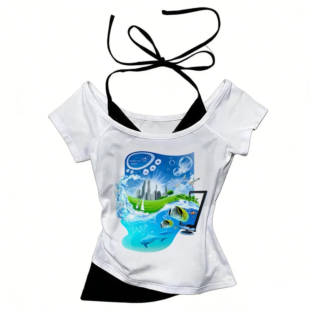 Frutiger Aero tshirt women Y2k anime Breathable Trendy Graphic Retro shirt anime Pop Culture Punk Breathable