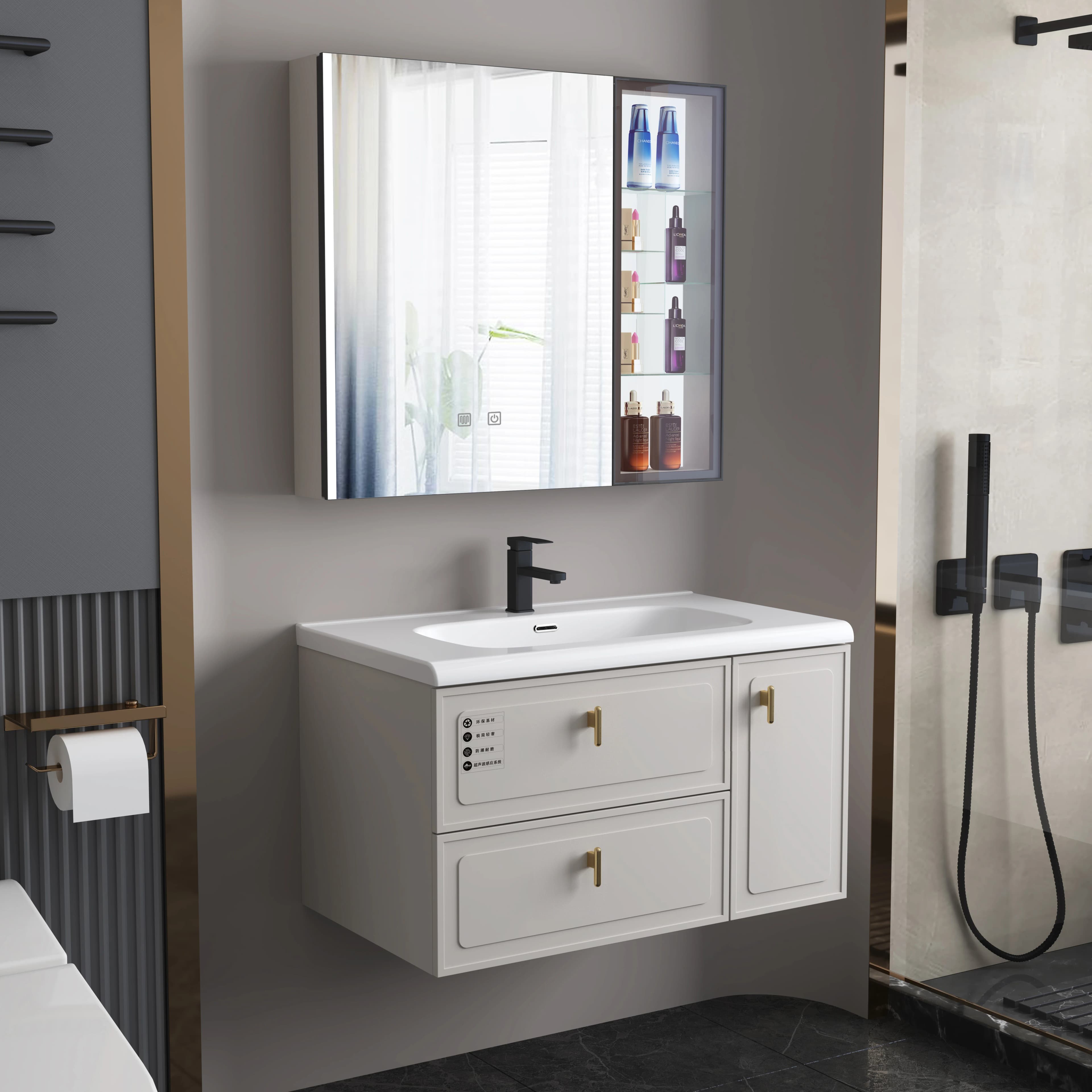 Mobile Bagno in Compensato con Specchio e Lavabo, Design Moderno, Prezzo di Fabbrica