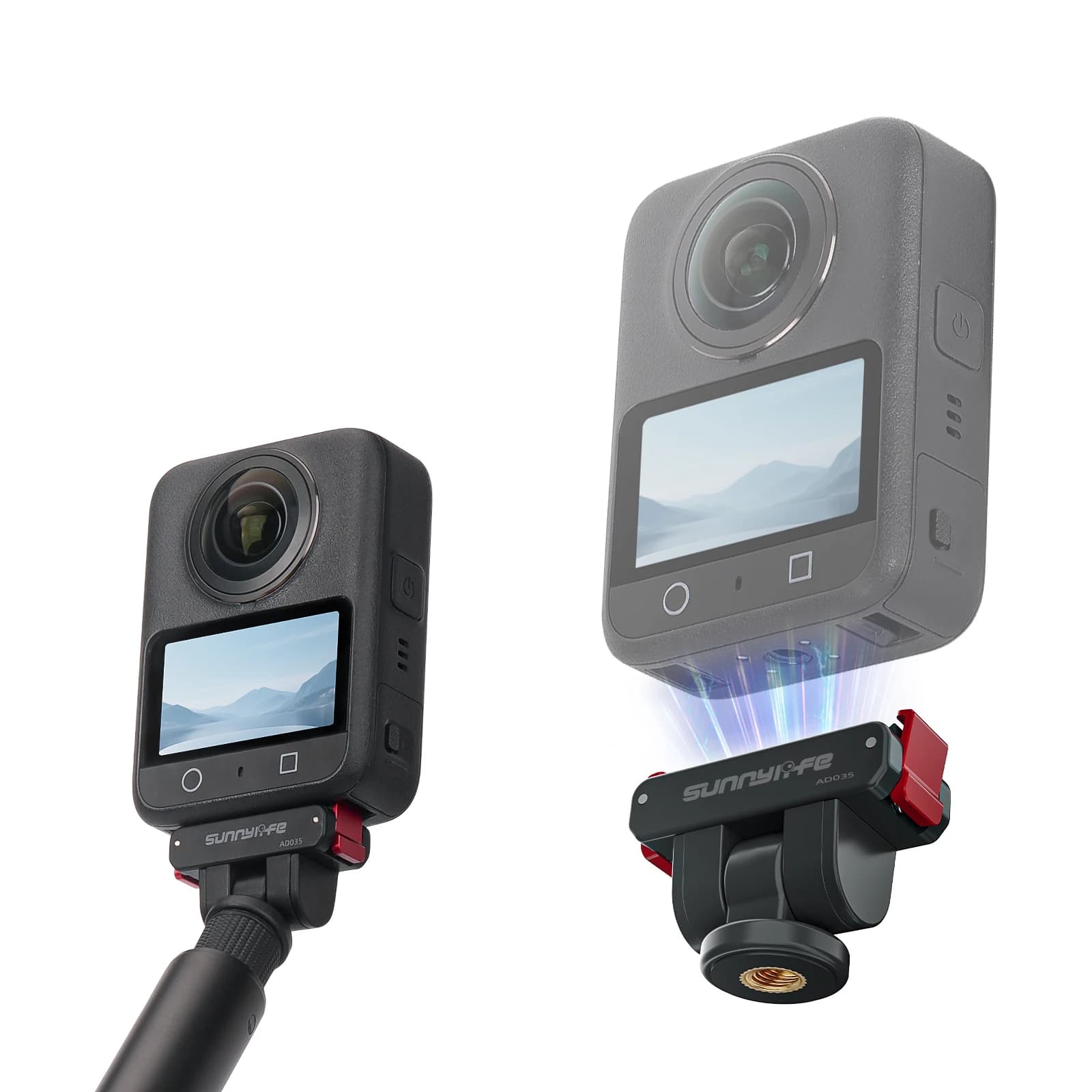 Adattatore magnetico per montaggio su fotocamera per DJI Osmo/Action5 Pro2-4, base di montaggio a sgancio rapido con foro per vite da 1/4" per treppiedi, bastoncini selfie
