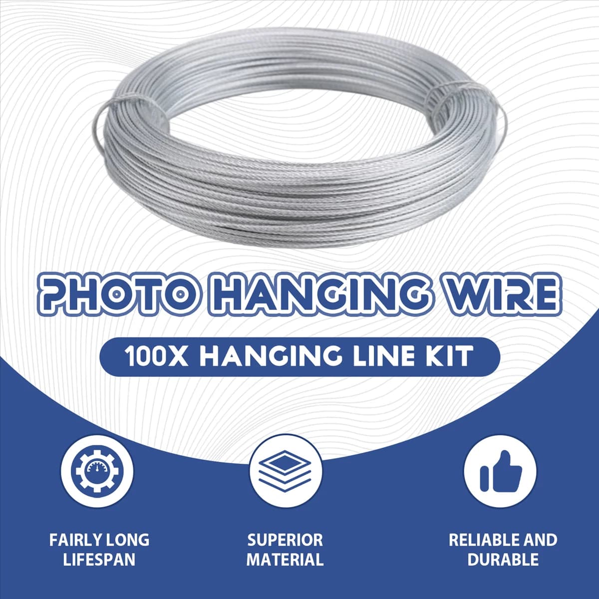 A75K Cable kit for hanging pictures from 100 pieces, 100 feet of durable wire for hanging pictures for photo mirrors