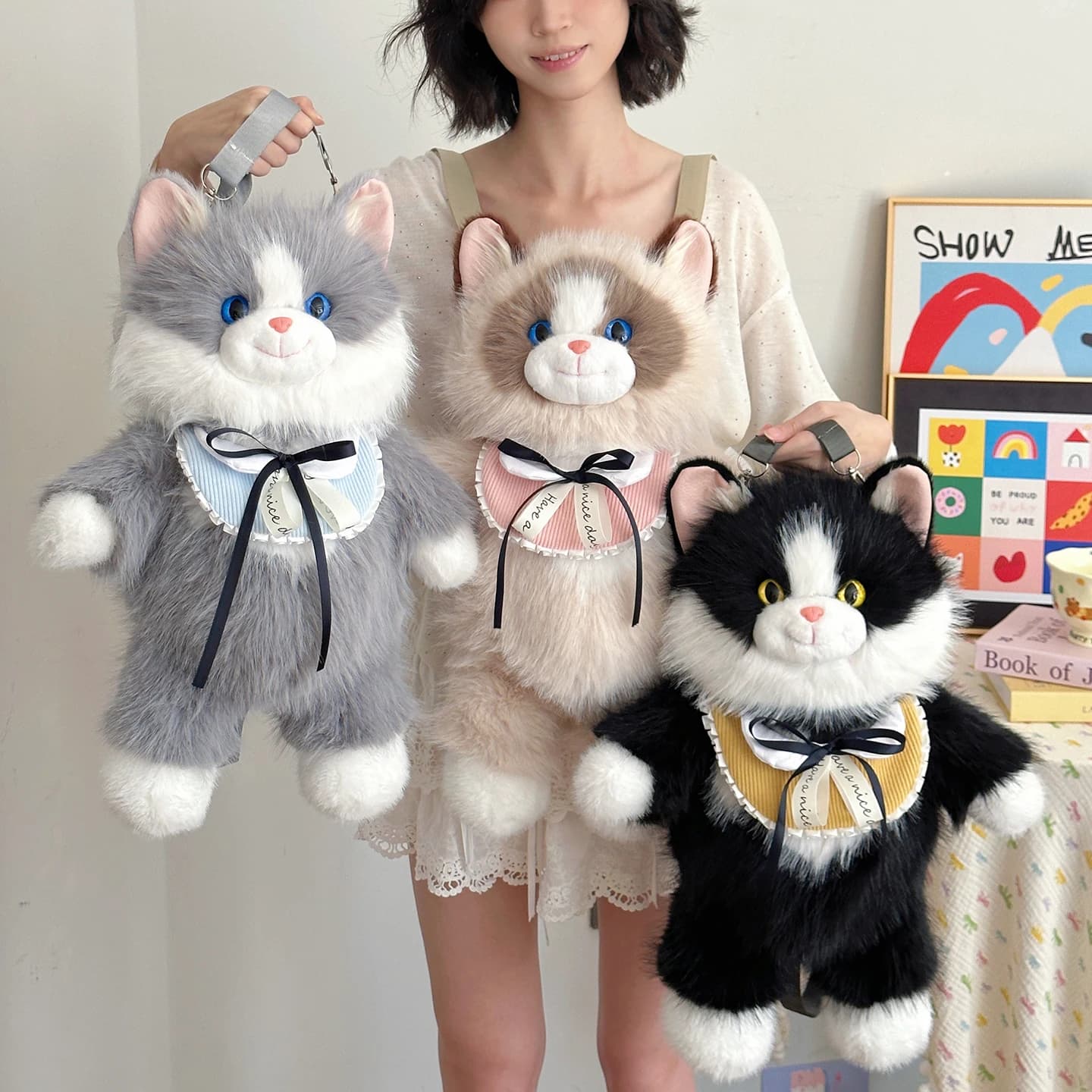 Zaino a forma di gatto Ragdoll simulato, peluche soffice, borsa a tracolla a forma di gattino, regalo ideale per la fidanzata