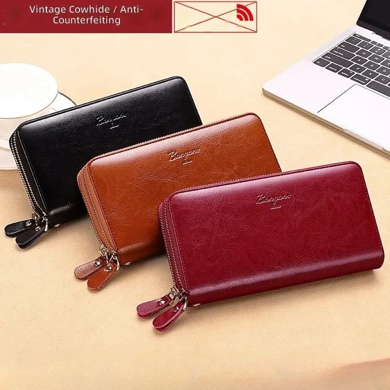 New Design Ladies Long Leather Wallet Anti-theft Double Zipper Large Capacity Hand Clutch Purse Card Bag for Women