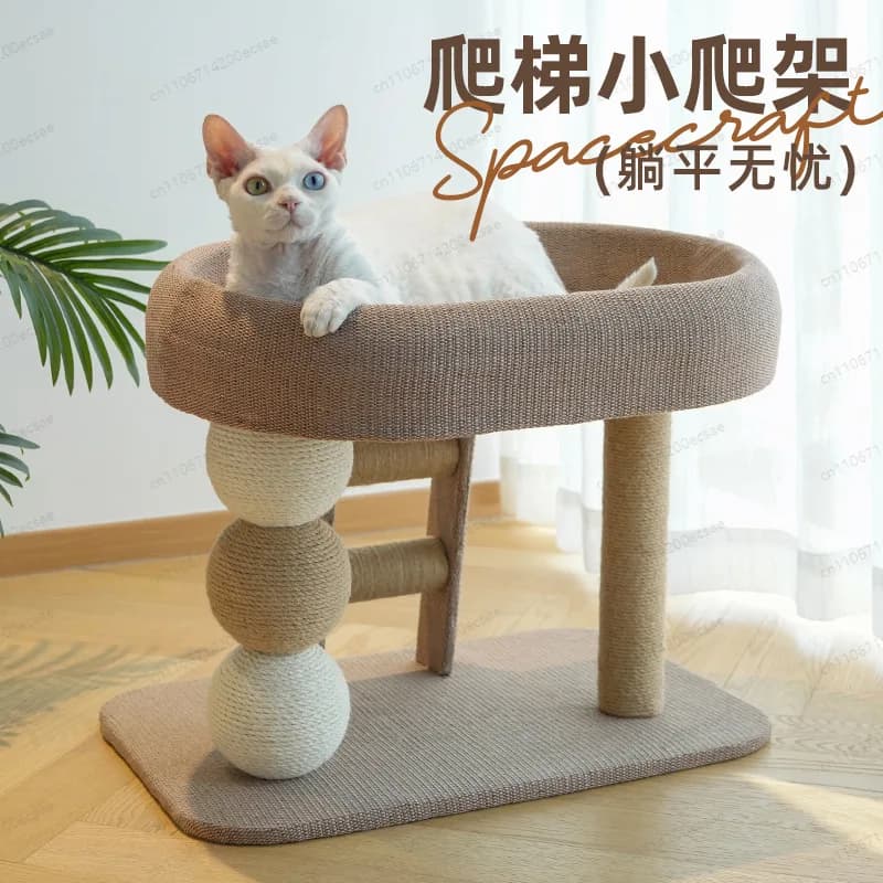 Albero per Gatti Salvaspazio con Cuccia, Torre Multi-Livello con Tiragraffi e Giocattoli