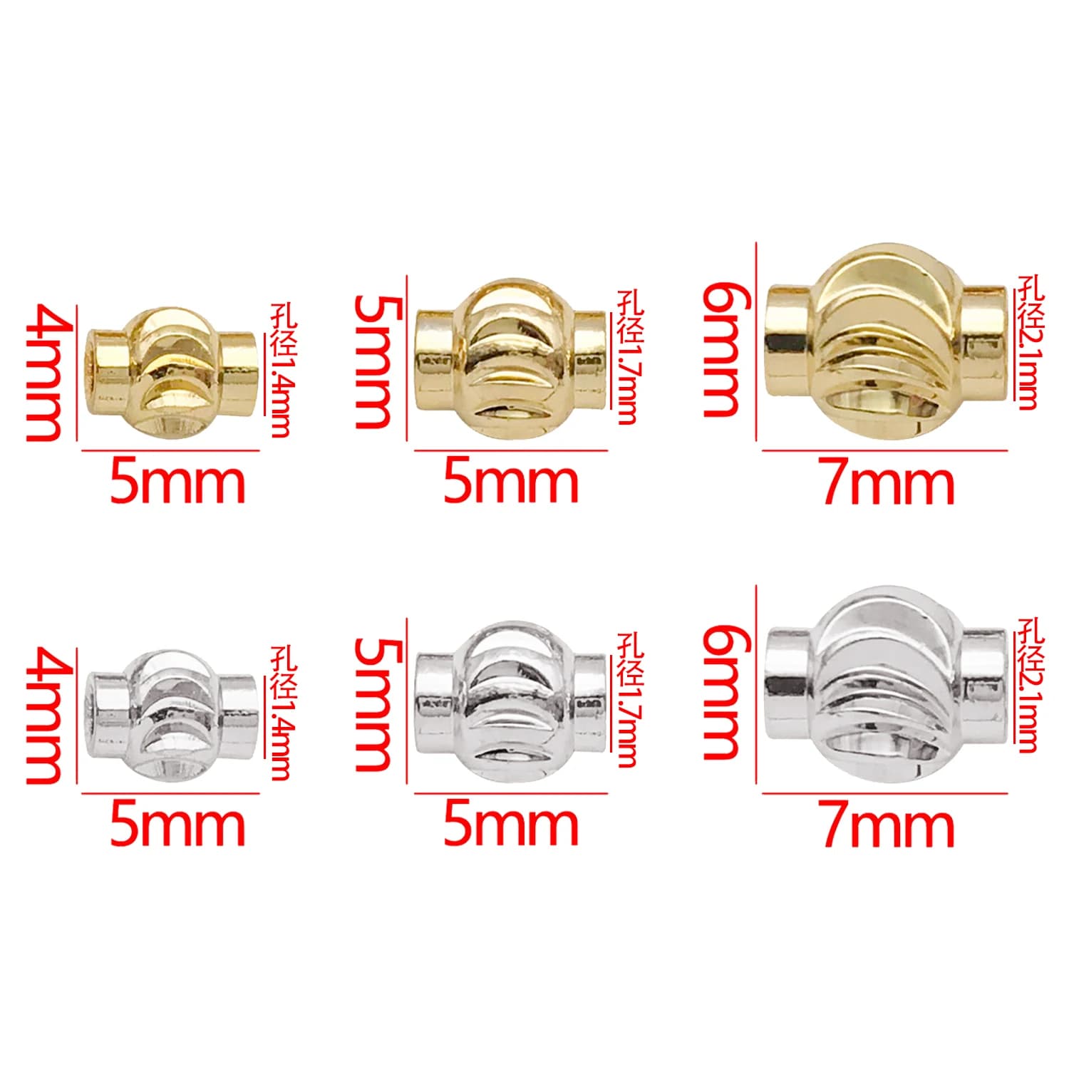 5pcs 5/7mm 18K Real Gold Plated Spacer Beads, Separator For Beads DIY Bracelets Necklaces Jewelry Making Accessories