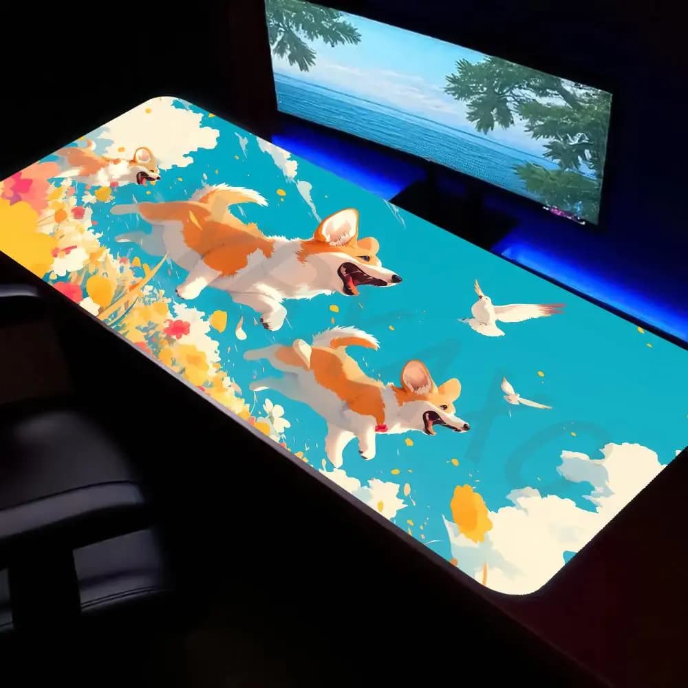HYBXAXC Tappetino per mouse Happy Corgis Flower Field con base in gomma antiscivolo per gaming, ufficio, laptop