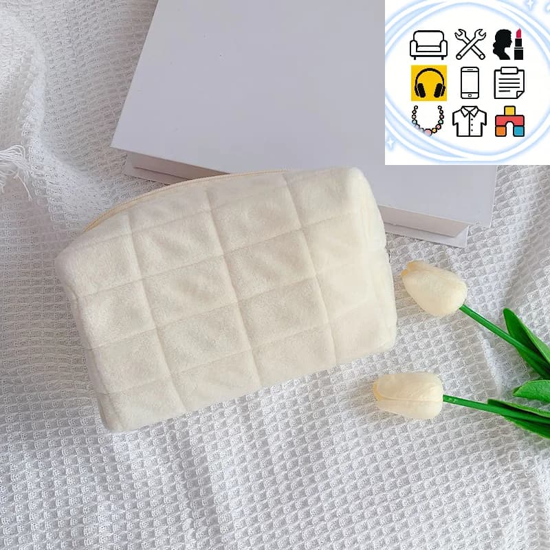 Women's Fur Makeup Bag with Hinge, Large, Solid Color, Travel Cosmetic Bag, Beauty Case, Washing Pouch, Plush Bag for Pens