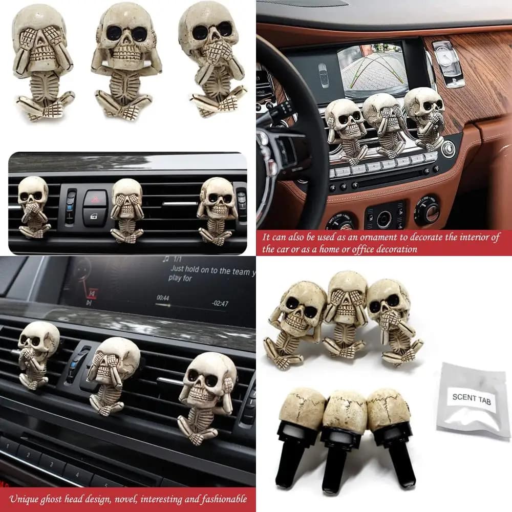 clip di sfiato per deodorante per auto Confezione da 3 diffusori per aromaterapia con design a teschio in resina beige